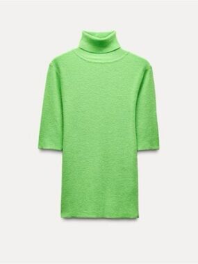 Zara Lime Green Wool Blend Turtleneck Sweatshirt